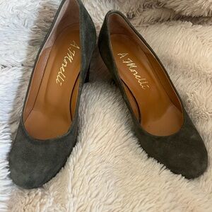 A. Marinelli Green Heels Classic Suede Design